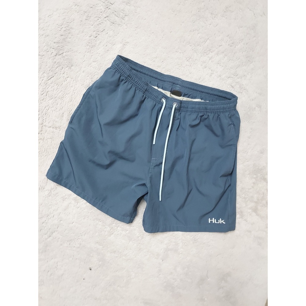 Huk Swim Trunks Men Medium Blue Fishing Hybrid Fishing Outdoor Blue Lined Pocket